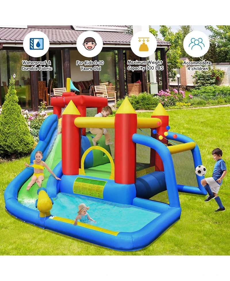 Akiudex 6-in-1 Inflatable Water Slide Bounce House with Splash Pool
