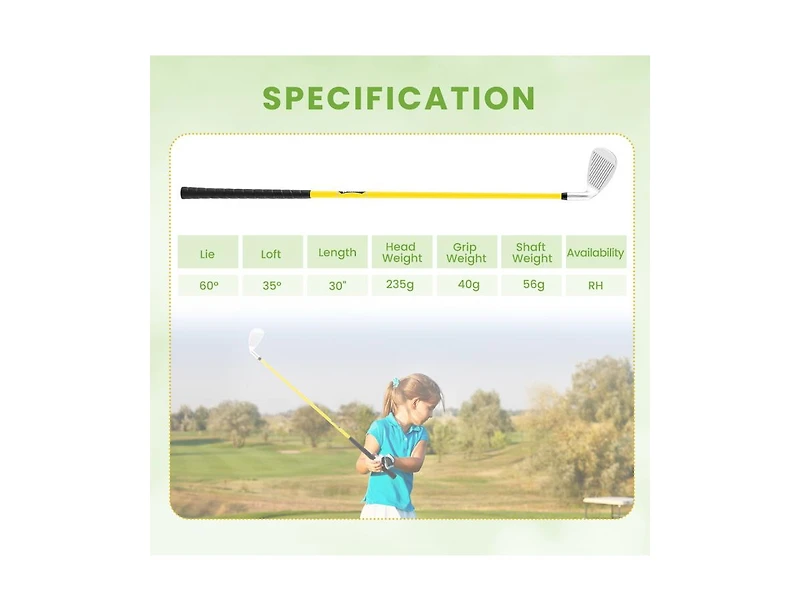 Akiudex Kids 7 Iron Golf Club with Fiberglass Shaft for Ages 8 to 10