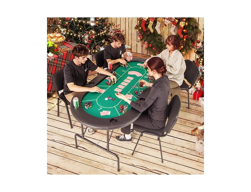 Akiudex 72 Inch Foldable Poker Table with Cup Holders and Padded Armrests for 8 Players