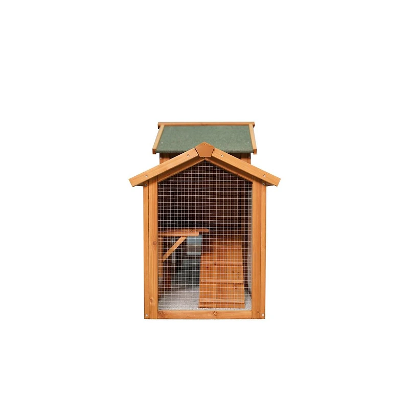 Aostirmotor 79.5 in. Outdoor Wooden Bunny Cage with 2 Runs House Small Animal Habitats, Two Tier Waterproof Roof in Light Brown
