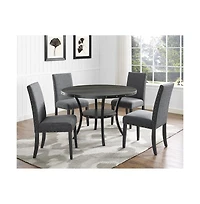 Roundhill Furniture Biony Espresso Wood Dining Set with Gray Fabric Nailhead Chairs, 5-Pc