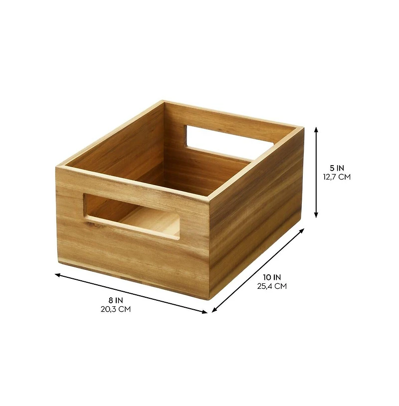 mDesign Acacia Wood Pantry Bin with Handles - Set of 4 - Natural