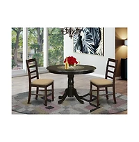 East West Furniture 3 Pc Kitchen nook Dining set-round Kitchen Table and 2 slatted back Kitchen Chairs
