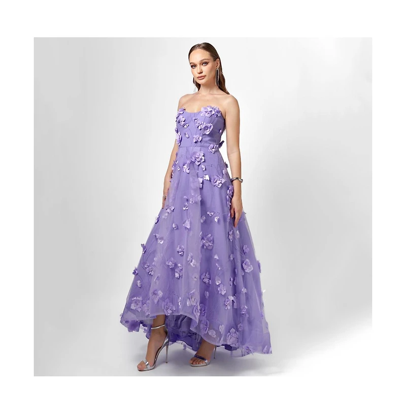 Bariano Women's Ila Strapless Hi Lo Gown