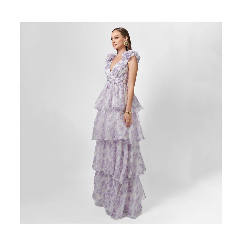 Bariano Women's Violeta Tiered Print Gown