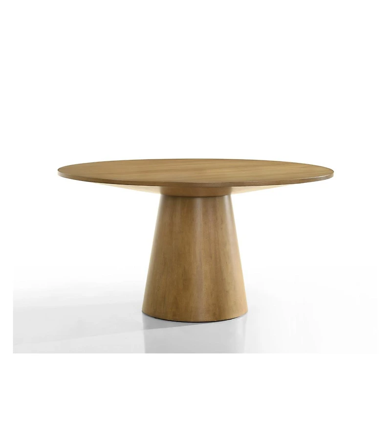 Homlux Driftwood Finish 3 Piece 59"W Round Dining Table Set with Gray Barrel Chairs