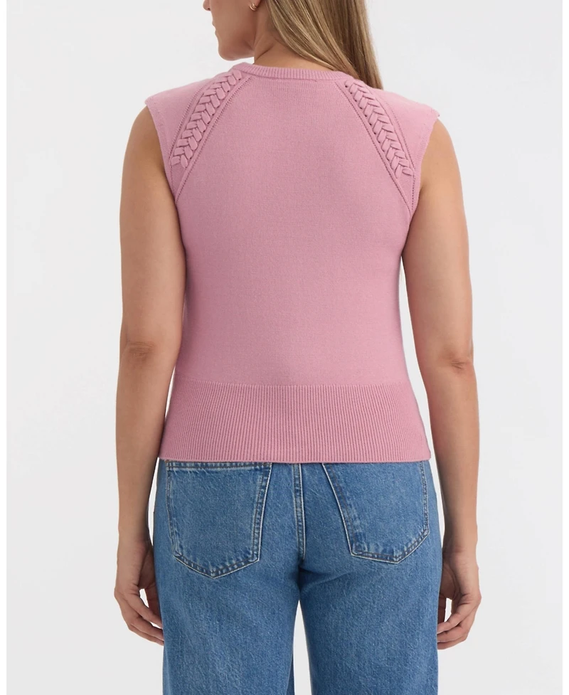Ellen Tracy Women's Sleeveless Crewneck Sweater with Braid Detail