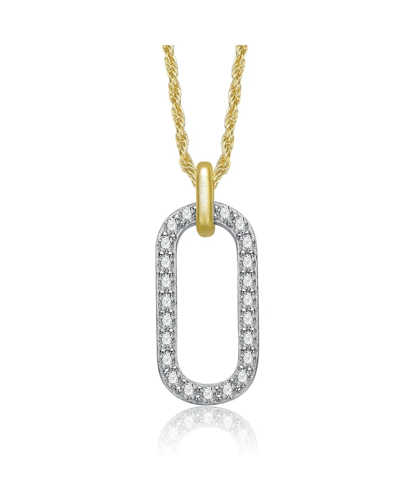 Rachel Glauber Two Tone with Clear Cubic Zirconia Drop Pendant Necklace