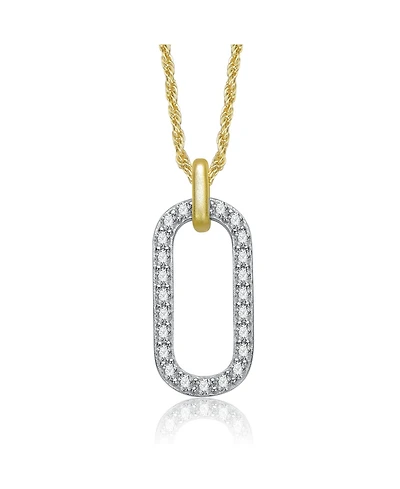 Rachel Glauber Two Tone with Clear Cubic Zirconia Drop Pendant Necklace