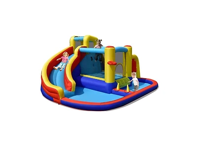 Akiudex Inflatable Water Slide Park with Bounce Area Climbing Wall and Pool