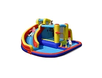 Akiudex Inflatable Water Slide Park with Bounce Area Climbing Wall and Pool