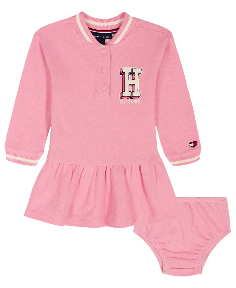 Tommy Hilfiger Baby Girls 2-Piece Striped Baseball Collar Dress and Bloomers Set