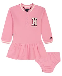 Tommy Hilfiger Baby Girls 2-Piece Striped Baseball Collar Dress and Bloomers Set