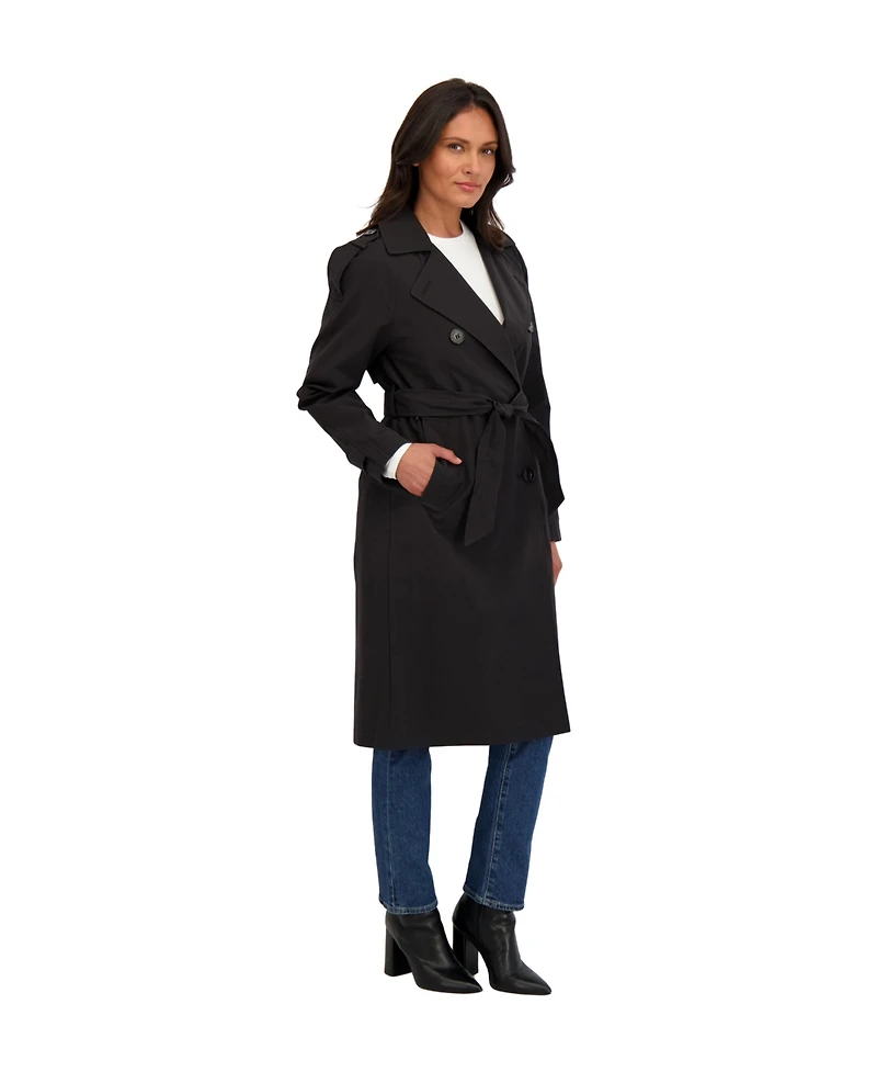 Sebby Collection Women's Belted Double Breasted Long Trench Coat