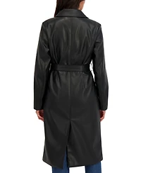 Sebby Collection Women's Belted Snap Front Faux Leather Long Trench Coat