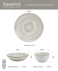 Haven Taupe Mykonos 12 Pc. Dinnerware Set, Service for 4