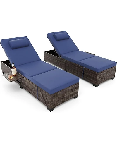 Gaomon 2 Pcs All-Weather Outdoor Rattan Patio Chaise Lounge Recliner Chairs with Adjustable Backrest & Cushions for Poolside & Garden