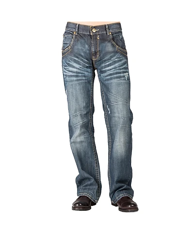 Level 7 Men's Relaxed Bootcut Denim Distressed Jeans with Zipper Pocket