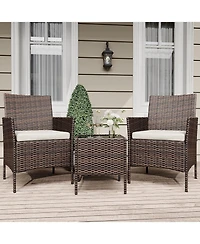 gaomon 3 Pieces Brown/Beige Rattan Patio Furniture Set with Upholstered Chairs & Coffee Table for Garden, Backyard & Porch