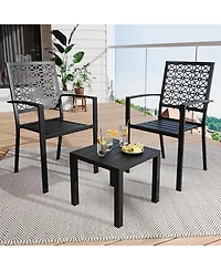 gaomon 3 Pcs Black Patio Bistro Set, Outdoor Stackable Steel Chairs & Square Coffee Table for Balcony, Porch, Garden, Lawn