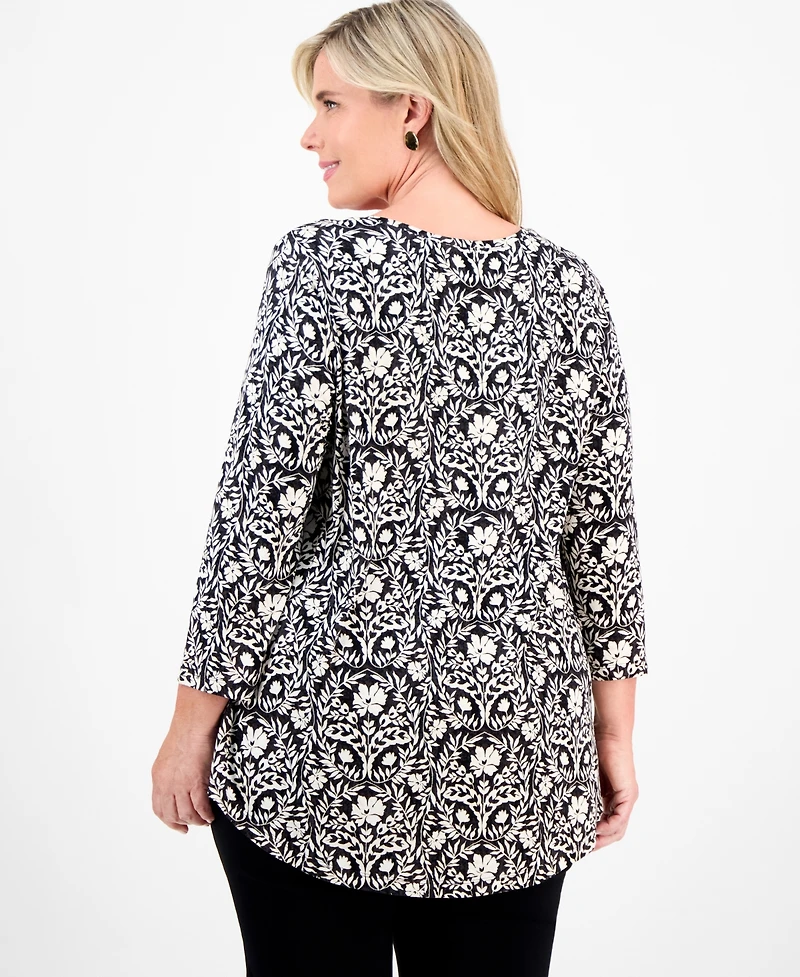 Jm Collection Plus Size Printed 3/4-Sleeve Top, Macy's Exclusive