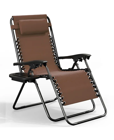 Outdoor Patio Zero Gravity Chair - Reclining Lounge Chairs with Pillows & Cup Holders