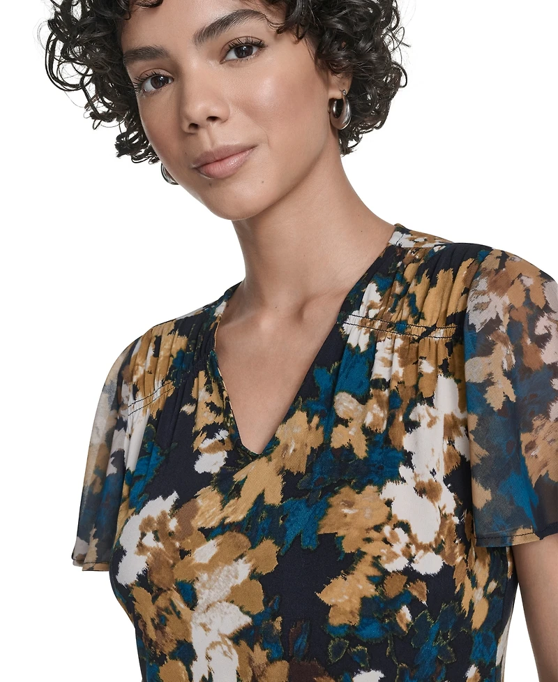 Calvin Klein Petite Printed V-neck Flutter Sleeve Top