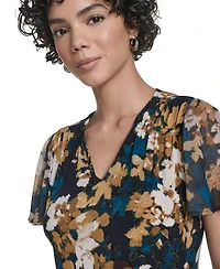 Calvin Klein Petite Printed V-neck Flutter Sleeve Top