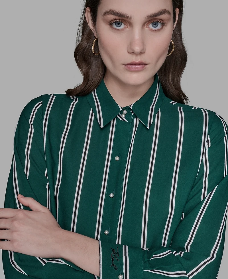 Karl Lagerfeld Paris Women's Striped Faux-Pearl Shirt