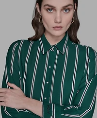 Karl Lagerfeld Paris Women's Striped Faux-Pearl Shirt