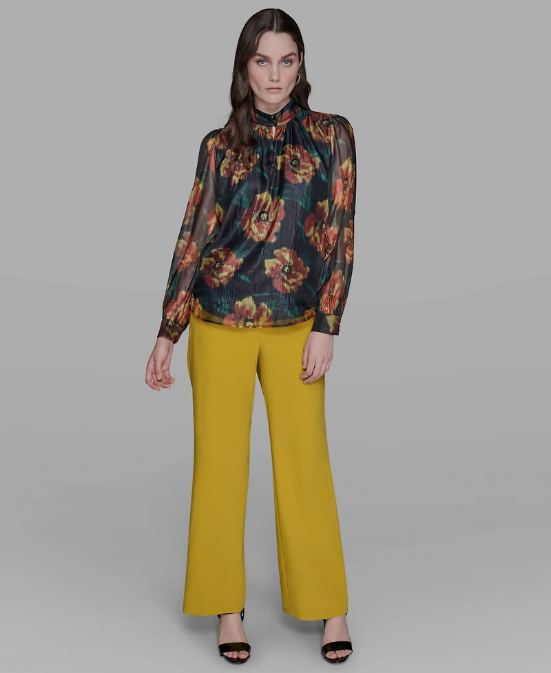 Karl Lagerfeld Paris Women's Floral-Print Mock-Neck Blouse Top