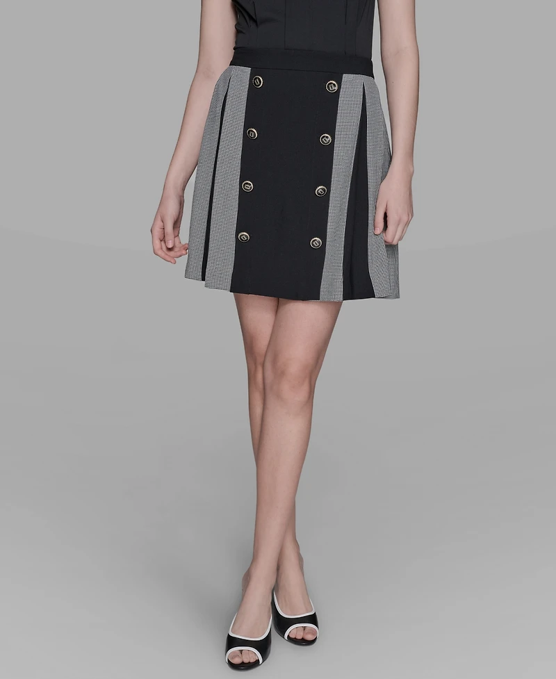 Karl Lagerfeld Paris Women's Gingham Pleated Skirt