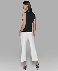 Karl Lagerfeld Paris Women's Bead-Embellished Sleeveless Mock-Neck Top