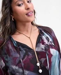 I.N.C. International Concepts Plus Size Printed Long Sleeve Tie Front Blouse High Rise Wide Leg Crinkle Pants Macys Exclusive