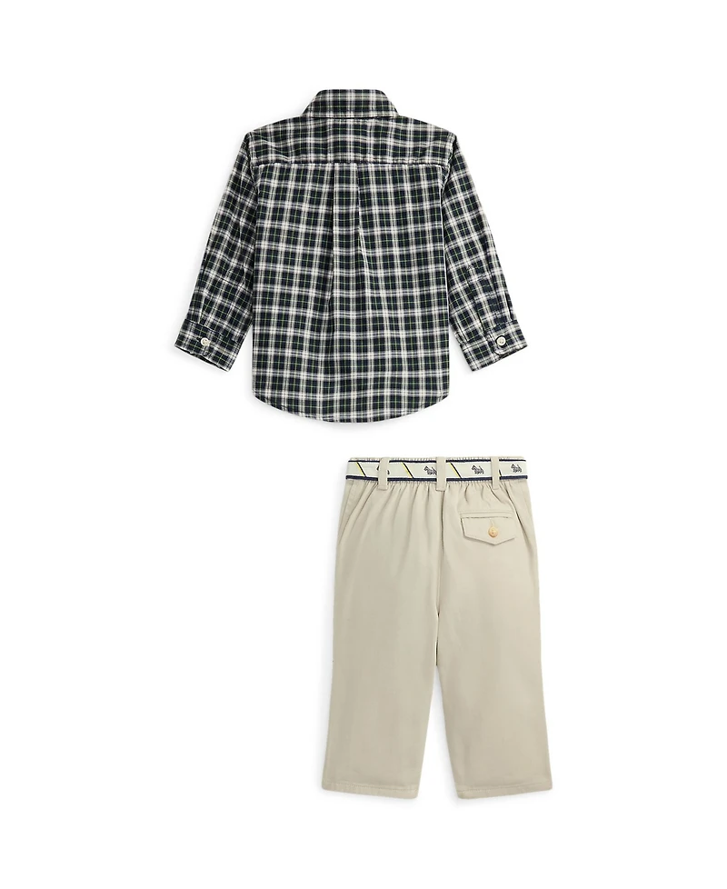 Polo Ralph Lauren Baby Boys 3-Piece Plaid Shirt, Belt and Canvas Pants Set