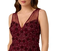 Adrianna Papell Women's Beaded Floral Gown