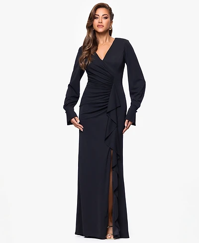 Xscape Women's Long Sleeve Side Slit Jersey Dress