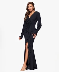 Xscape Women's Long Sleeve Side Slit Jersey Dress