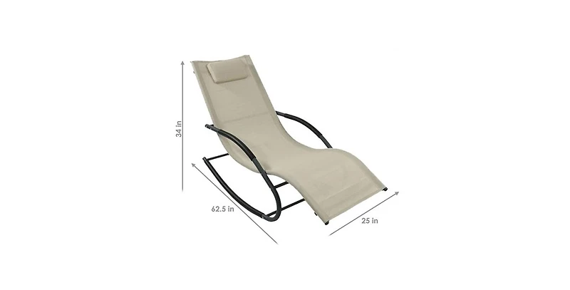 Slickblue Set of 2 Patio Rocking Chaise Loungers with Cushioned Pillows for Relaxing