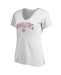 Fanatics Mto Label Women's White Wisconsin Badgers Floral Arched V-Neck T-Shirt