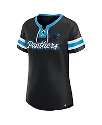 Fanatics Women's Black Carolina Panthers True Catch Iconic Rhinestone Bling Athena Lace-Up T-Shirt
