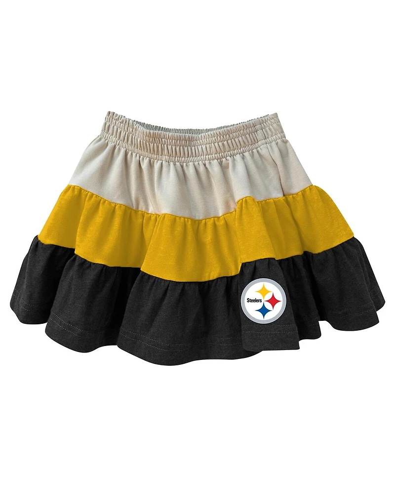Wes & Willy Girls Toddler Gold/Black Pittsburgh Steelers Sleeveless Full-Zip Hoodie and Skirt Set