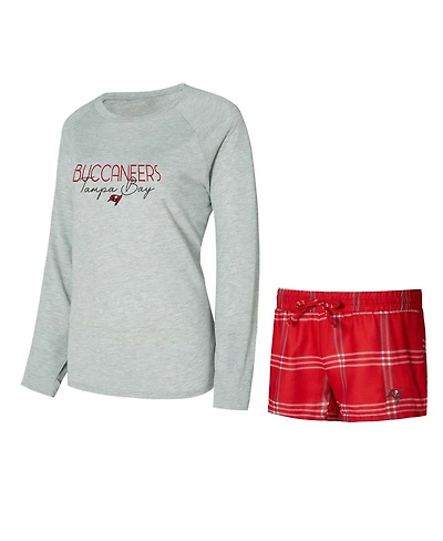 Concepts Sport Women's Red/Gray Tampa Bay Buccaneers Petition Raglan Long Sleeve Top and Shorts Set