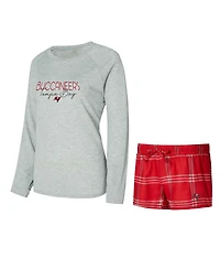 Concepts Sport Women's Red/Gray Tampa Bay Buccaneers Petition Raglan Long Sleeve Top and Shorts Set