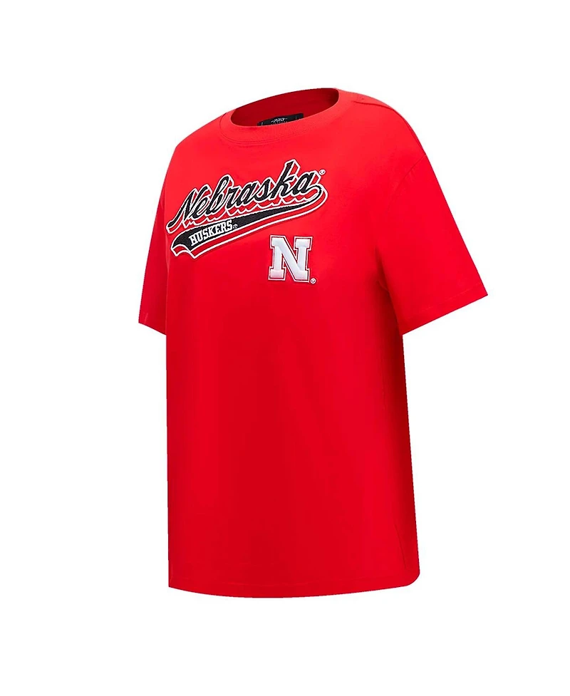 Pro Standard Women's Scarlet Nebraska Huskers Script Tail Oversized Boyfriend T-Shirt