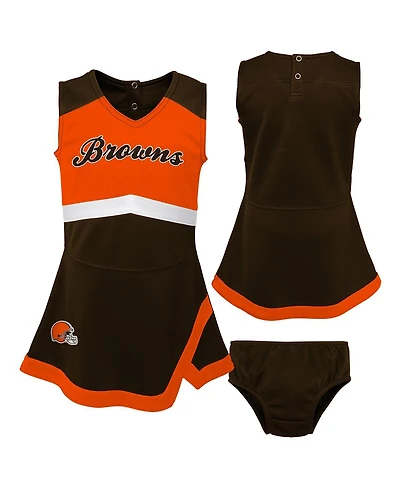 Outerstuff Girls Preschool 2-Piece Brown Cleveland Browns Cheer Captain Jumper Dress with Bloomers Set