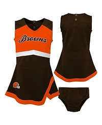Outerstuff Girls Preschool 2-Piece Brown Cleveland Browns Cheer Captain Jumper Dress with Bloomers Set