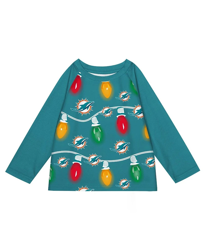 Outerstuff Toddler 2-Piece Miami Dolphins Garland Holiday Long Sleeve Pajama Set