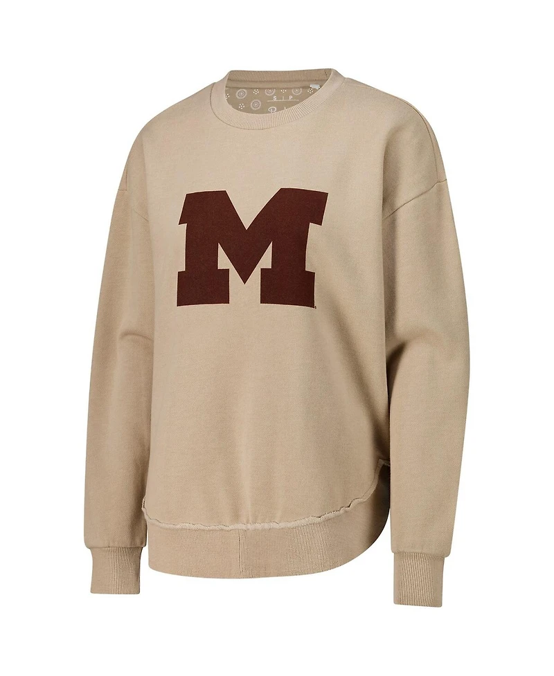 Pressbox Women's Tan Michigan Wolverines Poncho Fleece Pullover Sweatshirt