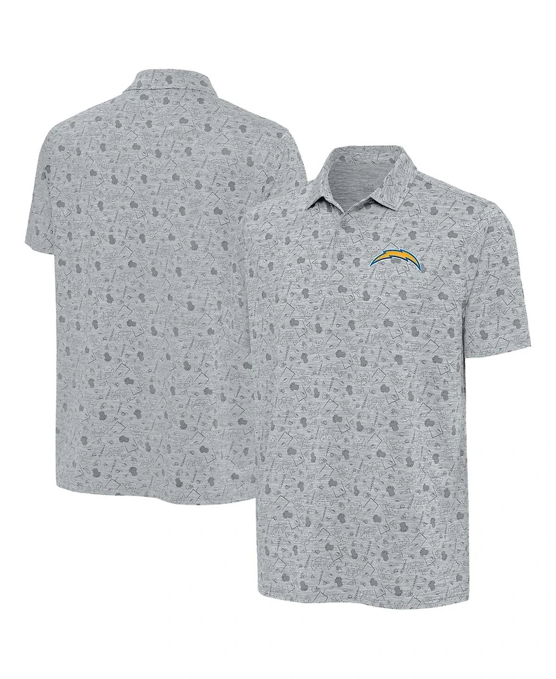 Antigua Men's Heather Gray Los Angeles Chargers Relentless Polo Shirt
